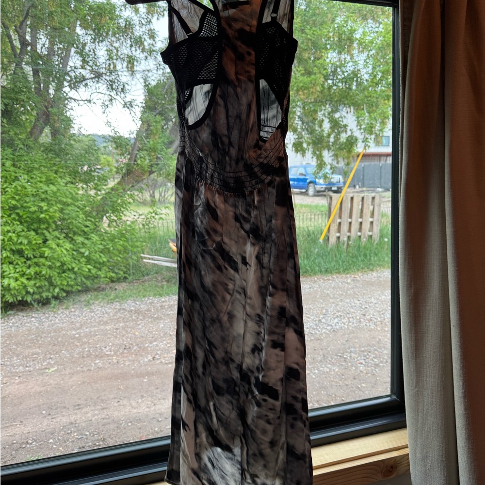 Blanc Noir Black and Gray Slip Dress with Spaghetti Straps